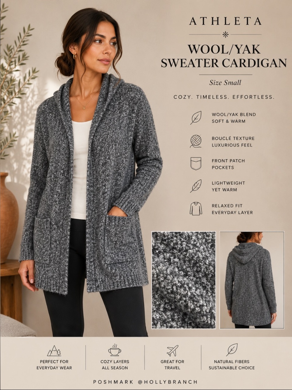 Althleta Wool/Yak Sweater Cardigan Size Small